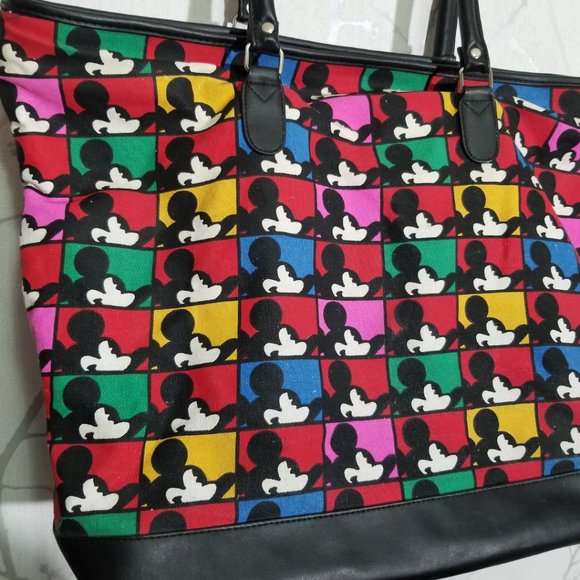 Mickey & Co Mickey Mouse Print Canvas Shoulder Tote Diaper Bag - Picture 2 of 7